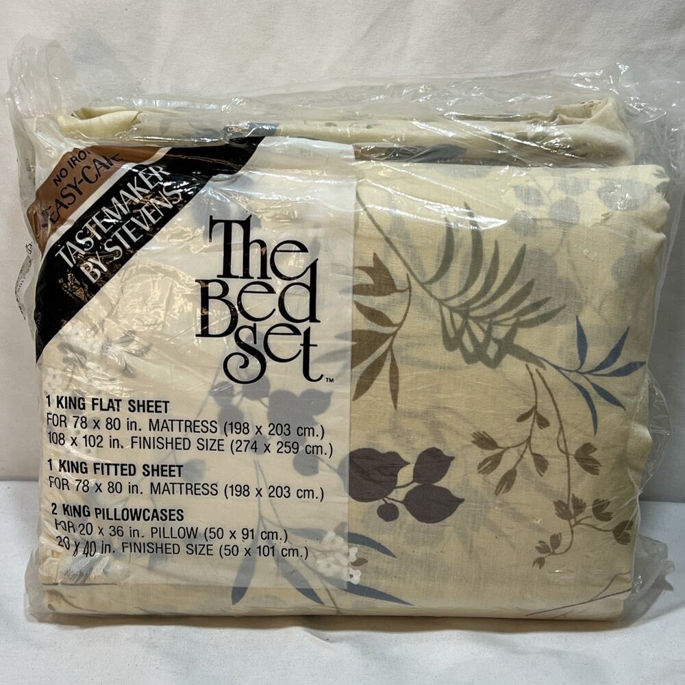 Vintage 1984 J.P. Stevens The Bed Set King Sheets *READ* NOS Cream Floral Set